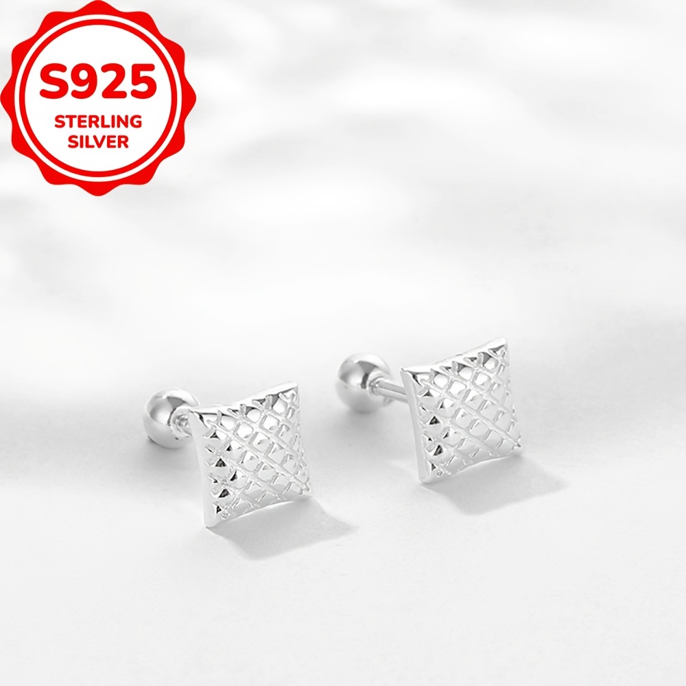 925 Sterling Silver Circle Square Ear Studs for Daily Dressing